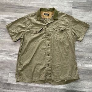 Line of Trade Mens XL Tan Utility Short Sleeve Button Down Forest Green Collar